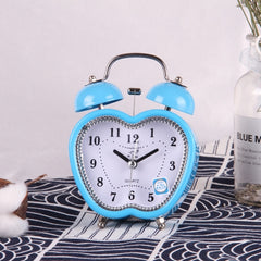 Children Cartoon Apple-Shaped Bedside Mute Desk Clock Metal Bell Digital Alarm Clock, Red, Blue, Pink