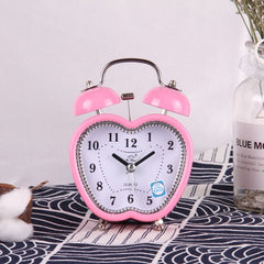 Children Cartoon Apple-Shaped Bedside Mute Desk Clock Metal Bell Digital Alarm Clock, Red, Blue, Pink