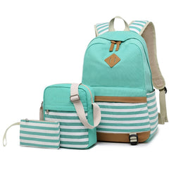3 PCS/Set Canvas Leisure Backpack Large Capacity Printed School Bag, Green, Black, Navy Blue, Pink, Grey