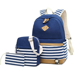 3 PCS/Set Canvas Leisure Backpack Large Capacity Printed School Bag, Green, Black, Navy Blue, Pink, Grey