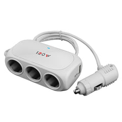 Car Charger Cigarette Lighter 1 In 3 Mobile Phone USB Car Charger, White, Black