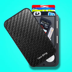 New-Bring Metal Card Holder RFID Anti-Theft Magnetic Automatic Shift Business Card Sase Waterproof Wallet, Red, Blue, Black, Grey, Carbon Fiber