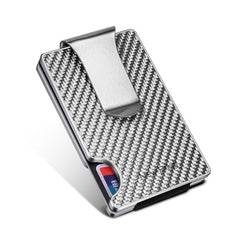 New-Bring Metal Carbon Fiber Wallet Ultra-Thin Card Holder Male RFID Anti-Theft Simple Wallet Bank Credit Card Storage Device, Silver, Black