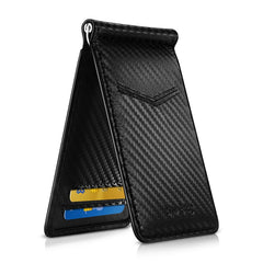 New-Bring Anti-Theft RFID Card Holder Men Ultra-Thin Card Holder Multi-Card Position ID Leather Case, Black, Carbon Fiber