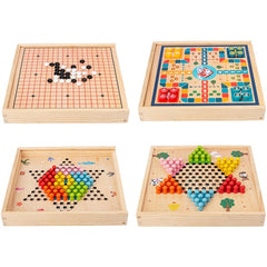Children Wooden Multifunctional Parent-Child Interactive Puzzle Board Toy, Set Specification:, 2 In 1 Hocker + Flying Chess, 2 In 1 Hockey + Five Sorrows, 4 In 1 Chess, 6 In 1 Chess, 8 In 1 Chess