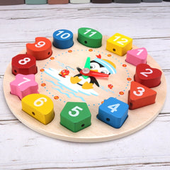 3 PCS Number Clock Children Building Block Toy Early Education Puzzle Shape Matching Puzzle, Penguin