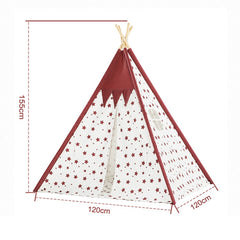 Indian Children Tent Cotton Cloth Indoor Play House Parent-Child Doll House, Pink Stars, Wavy Pattern
