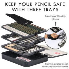 KALOUR 70 in 1  Sketch Pencil Iron Box Set Sketch Tool Set Fine Art Painting Pencil, 70 in 1 Sketch Pencil