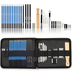 KALOUR 33 in 1 Sketch Pencil Set Beginner Brush Art Supplies, 33 in 1