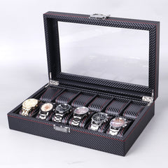 Carbon Fiber PU Leather Watch Box Jewelry Storage Box Packaging Box, Style:, 6 Watch Positions, 10 Watch Positions, 12 Watch Positions, 05 Watch Positions, 6 + 3 Red Black, Double-layer