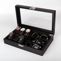 Carbon Fiber PU Leather Watch Box Jewelry Storage Box Packaging Box, Style:, 6 Watch Positions, 10 Watch Positions, 12 Watch Positions, 05 Watch Positions, 6 + 3 Red Black, Double-layer