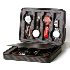 PU Leather Full Carbon Fiber Zipper Watch Bag Watch Storage Display Box, Style:, 02 Watch Position, 04 Watch Position, 08 Watch Position Carbon Fiber