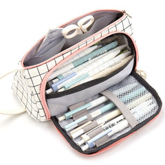 Angoo Large Capacity Pencil Case Cute Canvas Stationery Bag, Black White In The Palm, Fairy Plaid, Pink, Ink, Moon White, Qingtian, Begonia, Scottish Plaid, Gentle Breeze, Daisy, Dawn, Cherry Pink, Blue Gray, Ink Painting, Blue Sea Legend, Youth Call  ...