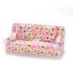 Mini Furniture Flower Sofa 20cm Couch +2 Cushions for Doll House Accessories, Doll House Accessories(Cloth sofa)
