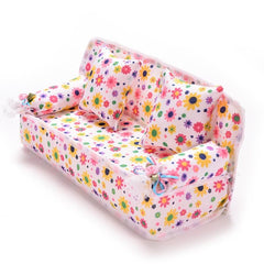 Mini Furniture Flower Sofa 20cm Couch +2 Cushions for Doll House Accessories, Doll House Accessories(Cloth sofa)
