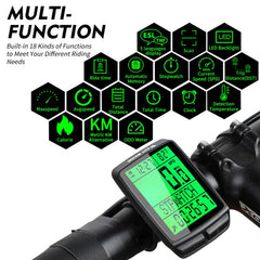 WEST BIKING 5 Languages Bicycle Waterproof Backlight Multifunction Wireless Odometer Speedometer, 5 Languages
