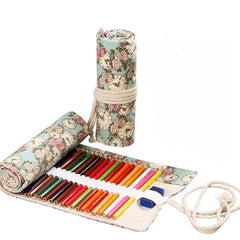 Handmade Canvas Pen Curtain Large-Capacity Pencil Case For Boys And Girls Color Pencil Sketch Stationery Box, 48 Holes