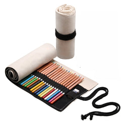 12 Holes Solid Handmade Canvas Color Pencil Curtain Painting Special Storage Bag Large Capacity Roll Pen Bag, 12 Holes, 24 Holes, 36  Holes, 48  Holes, 72 Holes
