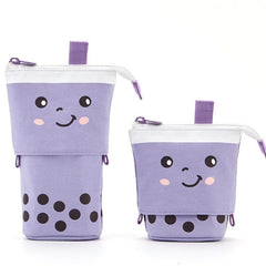 ANGOO Cute Girl Heart Multifunctional Pen Holder Stationery Retractable Storage Bag, Taro Milk Tea, Peach Milk Tea, Blue Silk Velvet Tea, Coffee Milk Tea, Mango Tea, Pink Wave Point, Gray Wave Point, Blue Point, Black Point, Pink (Canvas + PU)         ...