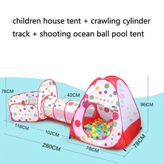 3 in 1 Children Tent Play House Tunnel Foldable Shooting Ocean Ball Pool Toy, Red
