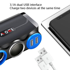Car Cigarette Lighter Multi-Function Mobile Phone Charging USB Car Charge 12/24V Adapter Plug, Black Red