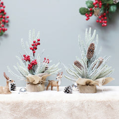 SYAF19 33cm Christmas Decorations Snow PE Mini Christmas Tree Plant, Red Fruit, Pine Cones
