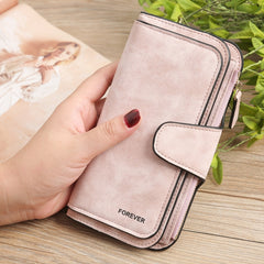 B821 Ladies Frosted Coin Purse PU Leather Clutch Multi-Purpose Long Wallet Large Capacity Card Case, Green, Blue, Black, Pink, Grey, Brown, Purple Red