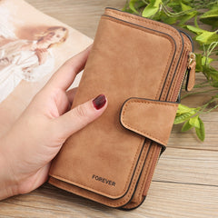 B821 Ladies Frosted Coin Purse PU Leather Clutch Multi-Purpose Long Wallet Large Capacity Card Case, Green, Blue, Black, Pink, Grey, Brown, Purple Red