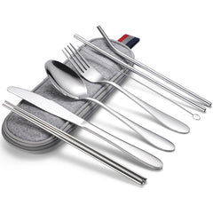 7 in 1 Cutlery Spoon Chopsticks And Straw Set Stainless Steel Portable Cutlery Set, Silver + Light Bag, Gold+ Light Bag, Rose+ Light Bag, Symphony + Light Bag, Black+ Light Bag, Silver + Deep Bag, Gold  + Deep Bag, Rose  + Deep Bag, Symphony + Deep Bag...