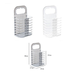 Household Bathroom Wall-Mounted Perforation-Free Folding Dirty Clothes Basket Toy Storage Basket, White, Grey