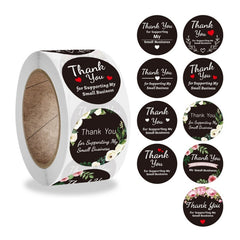 Round Thank You Sticker Floral Decoration Gift Envelope Sealing Sticker, 2.5cm / 1 Inch