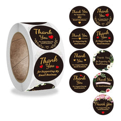 Round Thank You Sticker Floral Decoration Gift Envelope Sealing Sticker, 2.5cm / 1 Inch