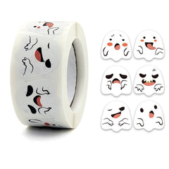 Halloween Ghost Emoticon Stickers Children Gift Decoration Food Sealing Stickers, 25x25mm