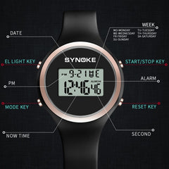 SYNOKE 9108 Student Silicone Strap Electronic Watch, Black, Pink