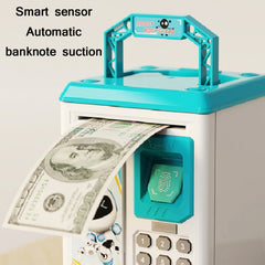 Children Cartoon Simulation Human Face Fingerprint Music Chinese British Switch Piggy Bank, Specification：, Battery (Blue), Battery (Pink)