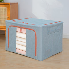 Fabric Steel Frame Quilt Clothing Storage Box Cotton Linen Storage Bag with Window, 22L 39x29x20cm, 66L 50x40x33cm, 100L 60x42x40cm, 24L 40x30x20cm