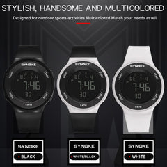 SYNOKE 9199 Student Waterproof Luminous LED Electronic Watch, Black White, Black, White