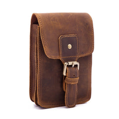 2034 Men Retro Leather Phone Waist Bag, Dark Brown, Yellow Brown