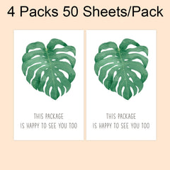 4 Packs 50 Sheets/Pack  Green Leaf Rectangular Stickers Gift Box Sealing Stickers, A1, A2, A3