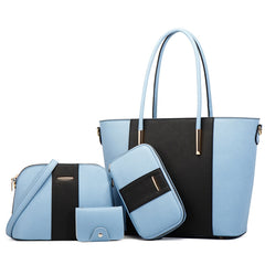 20822 4 in 1 Fashion Diagonal Handbags PU Large-Capacity Bag, Black Gold, Pink White, Blue Black, Black White