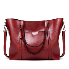 888-G9 Oil Wax Leather All-Match Fashion Handbag, Wine Red, Khaki, Green, Navy Blue, Black, Dark Grey, Deep Purple, Pink
