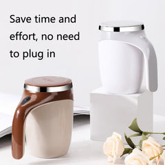 A223 Stainless Steel Automatic Magnetized Coffee Mixing Cup, White, Brown