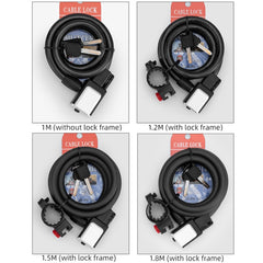 BG-0518 Mountain Bike Portable Anti-Theft Bold Cable Lock, Length:, 1.5m With Lock Frame, 1.8m With Lock Frame