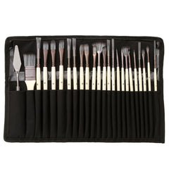 24 PCS/Set Canvas Bag Nylon Wool Gouache Brush Set, Pearl White Pole Black Bag, Silver Gray Pole Gray Bag