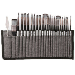 24 PCS/Set Canvas Bag Nylon Wool Gouache Brush Set, Pearl White Pole Black Bag, Silver Gray Pole Gray Bag