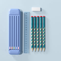 4 in 1 Pencil Eraser Ruler Stationery Box, Athens Blue, Light Pink, Transparent Blue Green