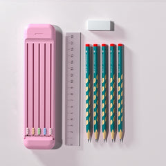 4 in 1 Pencil Eraser Ruler Stationery Box, Athens Blue, Light Pink, Transparent Blue Green