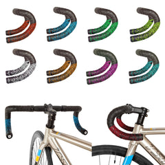 JH085 Chrysanthemum Pattern Shock Absorption Gradient Color Bicycle Handlebar, Black Bottom White Print, Black Bottom Red Print, Black Bottom Fluorescent Yellow Printing, Black Bottom Pink Printing, Black Bottom Blue Printing, Black Bottom Cyan Print  ...