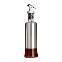 Stainless Steel Glass Oil Bottle Kitchen Pressed Seasoning Bottle, 200ml, 300ml, 500ml