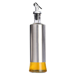 Stainless Steel Glass Oil Bottle Kitchen Pressed Seasoning Bottle, 200ml, 300ml, 500ml